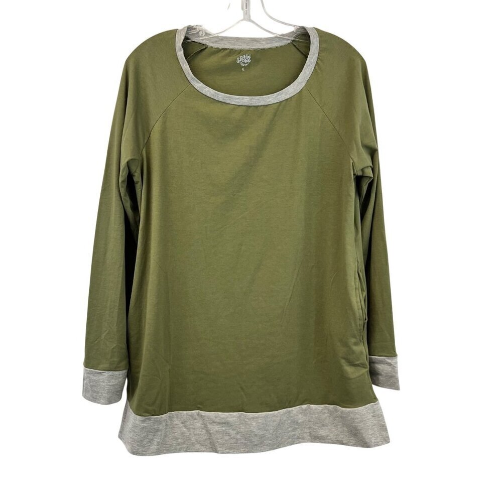 Tickled Teal Women’s Long Sleeve Tunic Top Green/Multi Size Large Elbow Patches
